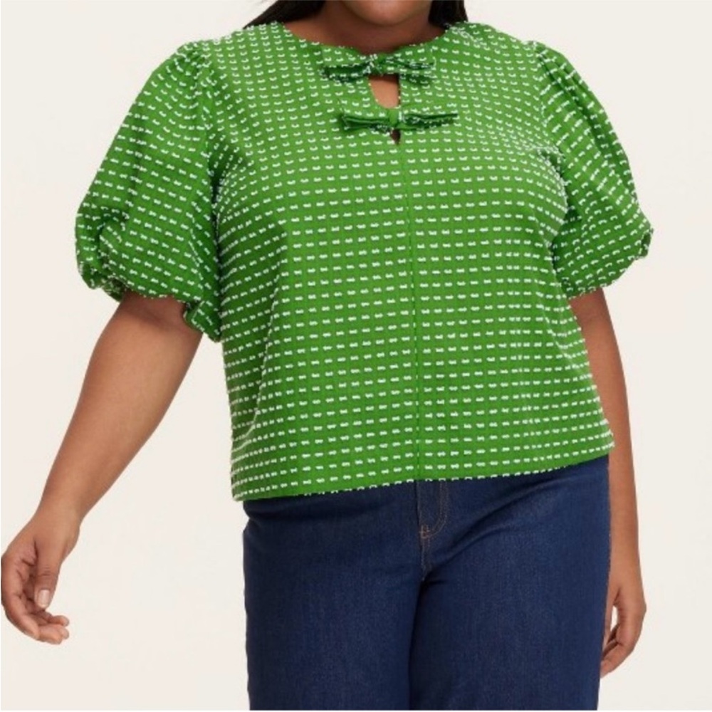 kate spade X Target Green Puff-Sleeve Tie-Front Blouse